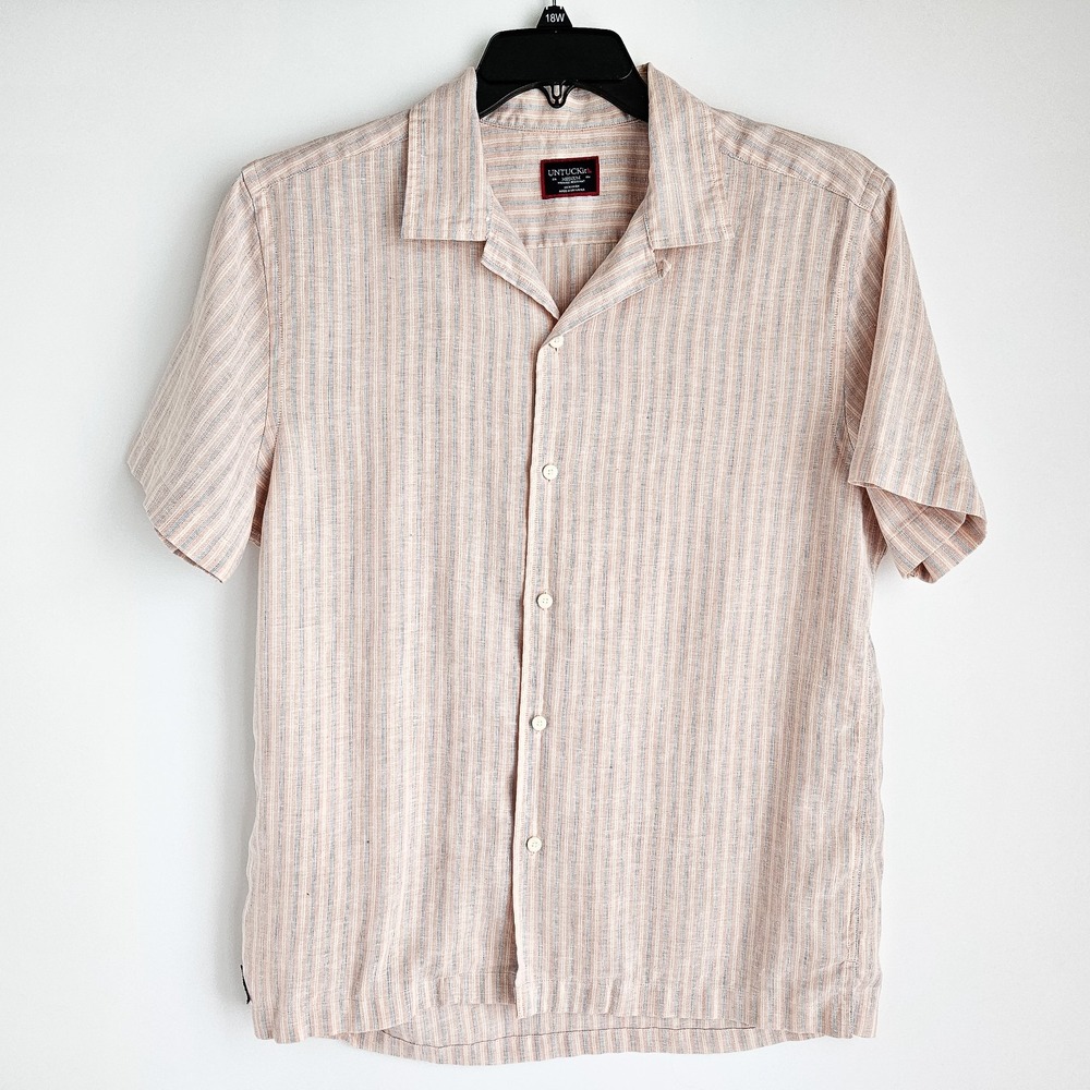 Untuckit Short Sleeve Linen Shirt Mens M Wrinkle Resistant Peach, Blue, White